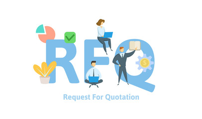 RFQ, Request For Quotation acronym. Concept with keywords, letters, and icons. Colored flat vector illustration. Isolated on white background.