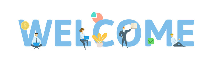 WELCOME. Concept with keywords, letters, and icons. Colored flat vector illustration. Isolated on white background.