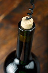 Corkscrew in wine cork