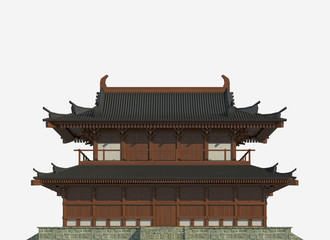 Fototapeta premium Japanese building isolated on white background 3d illustration