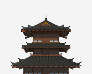 Japanese building isolated on white background 3d illustration