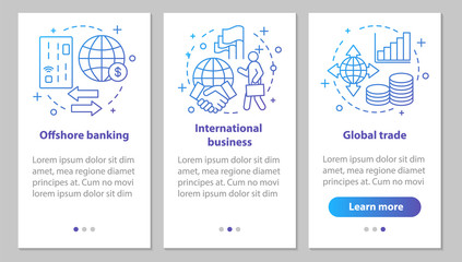 International relations onboarding mobile app page screen with l