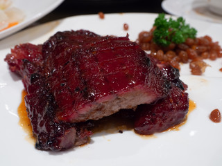 Charcoal Roasted barbecue pork  in Hong Kong restaurant popular menu.people like to order