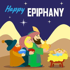 Happy epiphany three king concept background. Cartoon illustration of happy epiphany three king vector concept background for web design