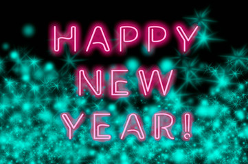 New year's eve poster with neon happy new year text