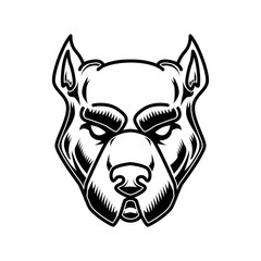 Pitbull head illustration in engraving style. Design element for logo, label, sign, poster, t shirt.