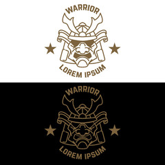 Emblem template with samurai helmet in line style. Design element for logo, label, sign, poster, t shirt.