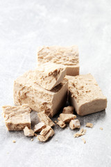 Dry yeast crumbled and yeast block for baking