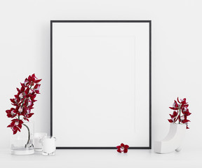 Mock up poster frame in home interior, Scandinavian style, 3d render