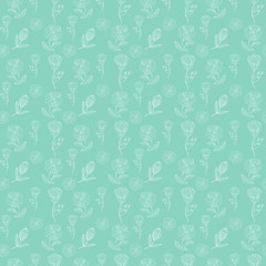 Seamless pattern abstract line flower and blossom. Hand drawn ornament vintage plant.
