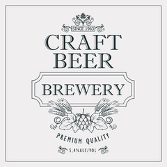 illustration of label for craft beer in retro style