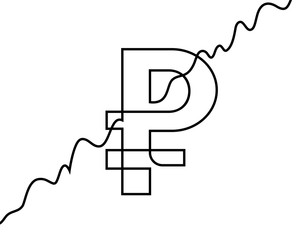 Linear rouble sigh and growing line chart. Continuous line drawing