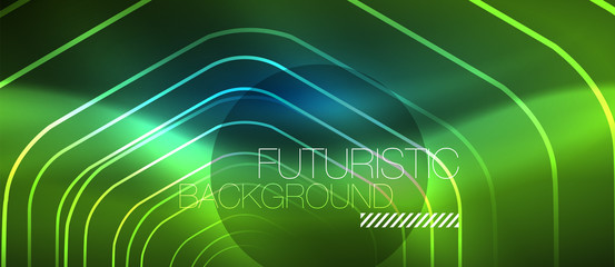 Neon glowing lines, magic energy space blue light concept, abstract background wallpaper design