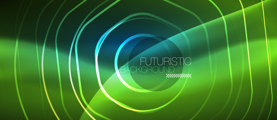 Neon glowing lines, magic energy space blue light concept, abstract background wallpaper design