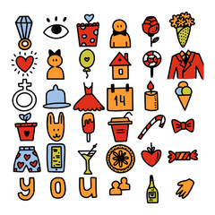 Fototapeta premium Romantic vector doodle icons