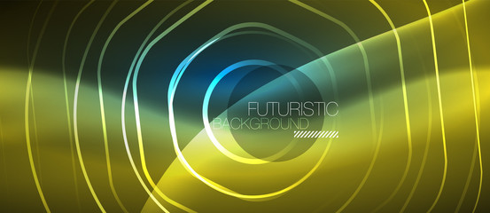 Neon glowing lines, magic energy space blue light concept, abstract background wallpaper design