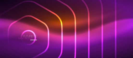 Neon glowing wave, magic energy and light motion background. Vector wallpaper template