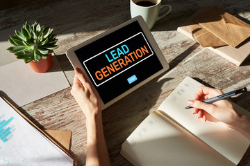 Lead generation start button on screen. Digital marketing and business strategy concept.