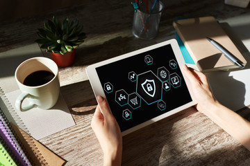 Cyber protection, Data security, Information provacy concept on screen.