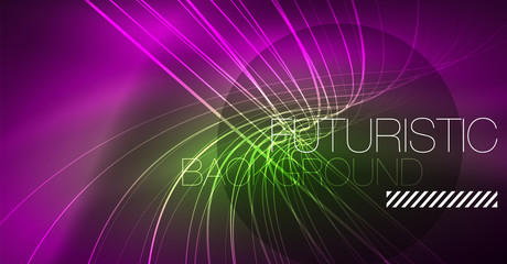 Neon glowing magic background, neon banner, night sky wallpaper. Magic light effect. Christmas abstract pattern.