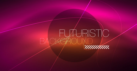 Digital technology abstract background - neon geometric design. Abstract glowing lines. Colorful techno background. Futuristic shape.
