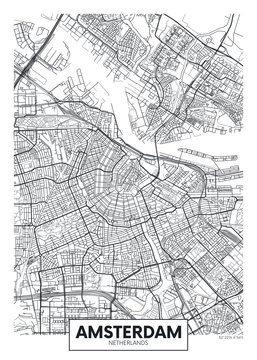 City map Amsterdam, travel vector poster design