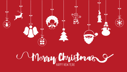 Naklejka premium christmas elements hanging new year tree, santa, angel, present, toys, deer, snowman