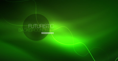 Abstract shiny glowinng color wave design element on dark background - science or technology concept