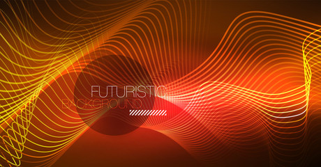 Abstract shiny glowinng color wave design element on dark background - science or technology concept