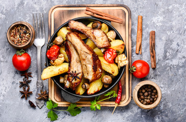 Roasted sliced barbecue pork ribs