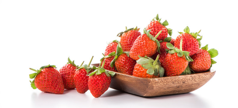 A Bowl Of Beautiful Strawberries Isolated On White Background With Clipping Path, Close Up, Macro.