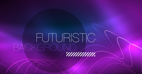 Glowing abstract wave on dark, shiny motion, Christmas and New Year magic space light. Techno abstract background