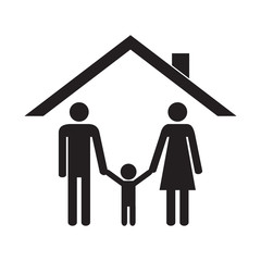 Happy family under the roof of their house.