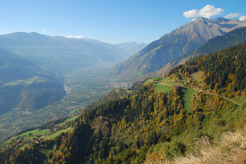 Panorama view on valleys and mountains (Texel Group) in the italian alps