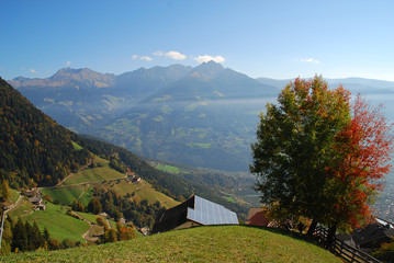 Panorama view on valleys and mountains (Sarntal Alps) in the italian alps