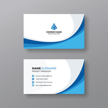 Corporate business card template with blue details
