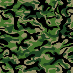 Camouflage Pattern in Swampy Green and Beige Seamless Vector Illustration