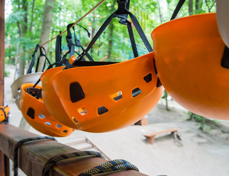 Protective equipment for rope park helmets orange