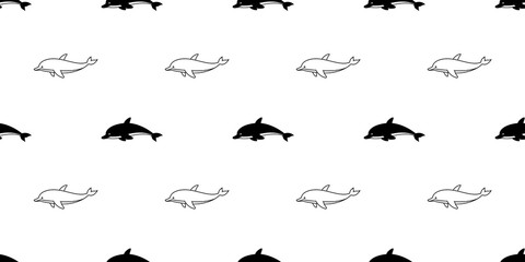 Obraz na płótnie Canvas dolphin seamless pattern vector fish illustration whale shark fin scarf isolated tile background repeat wallpaper black white