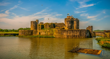 Caerphilly Castle, Wales, UK.