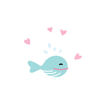 Vector Illustration. Cartoon style icon of baby whale toy for baby shower card. Simple accessory for kid bathing and game.