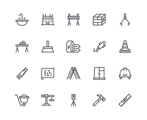 Construction line icons. Building project and home repair, working and engineering equipment. Build and renovation vector design