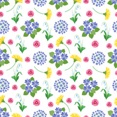 Floral seamless pattern. Spring and summer garden flowers botanical romantic vector print vintage texture