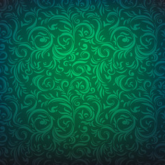 Ornamental seamless floral pattern. Green festive background