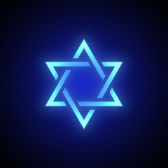 Blue glowing Star of David. Vector illustration.