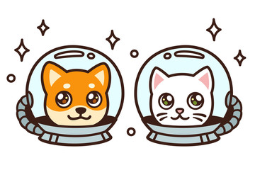 Cute cartoon space cat and dog