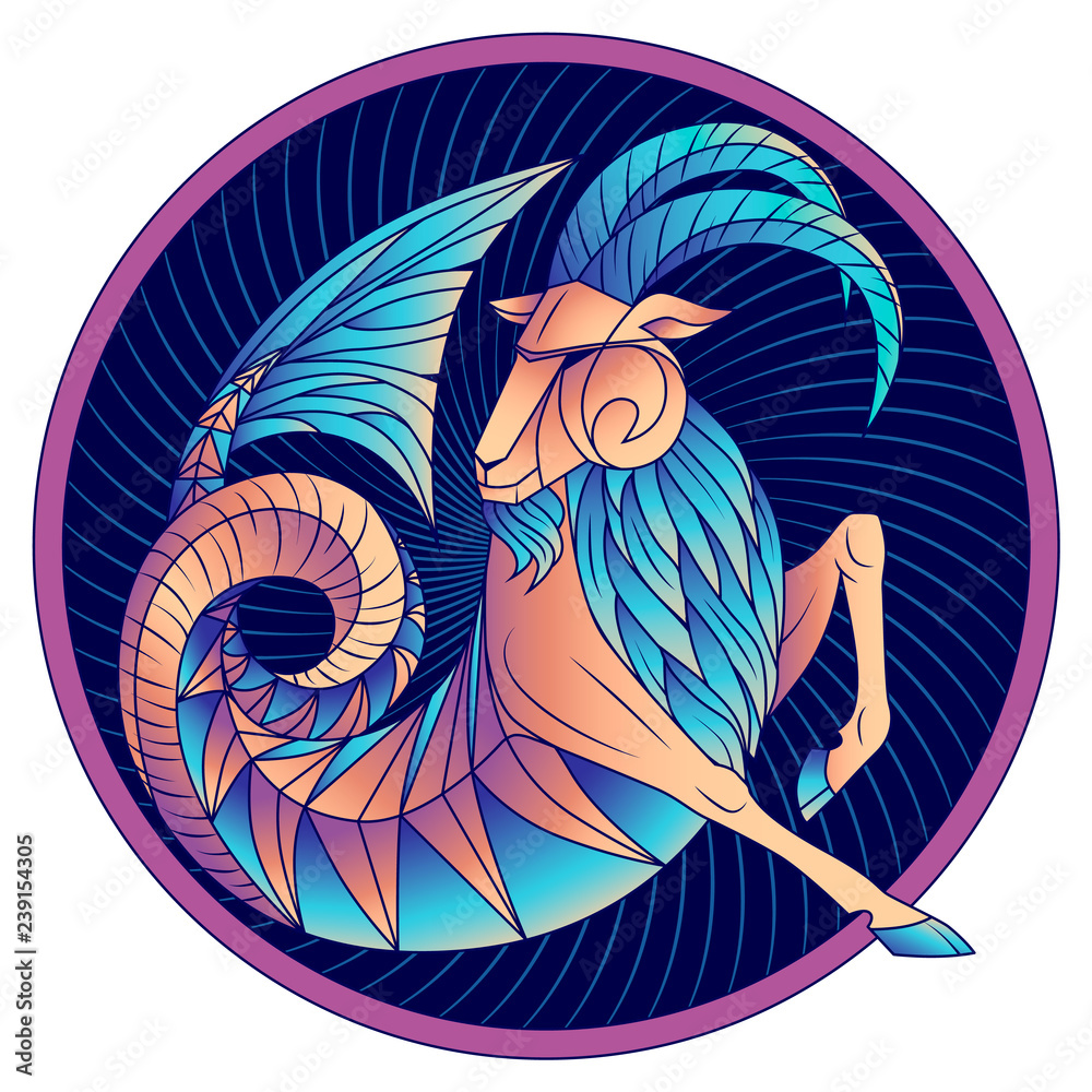 Wall mural capricorn zodiac sign, astrological, horoscope symbol. futuristic style icon. stylized graphic blue 