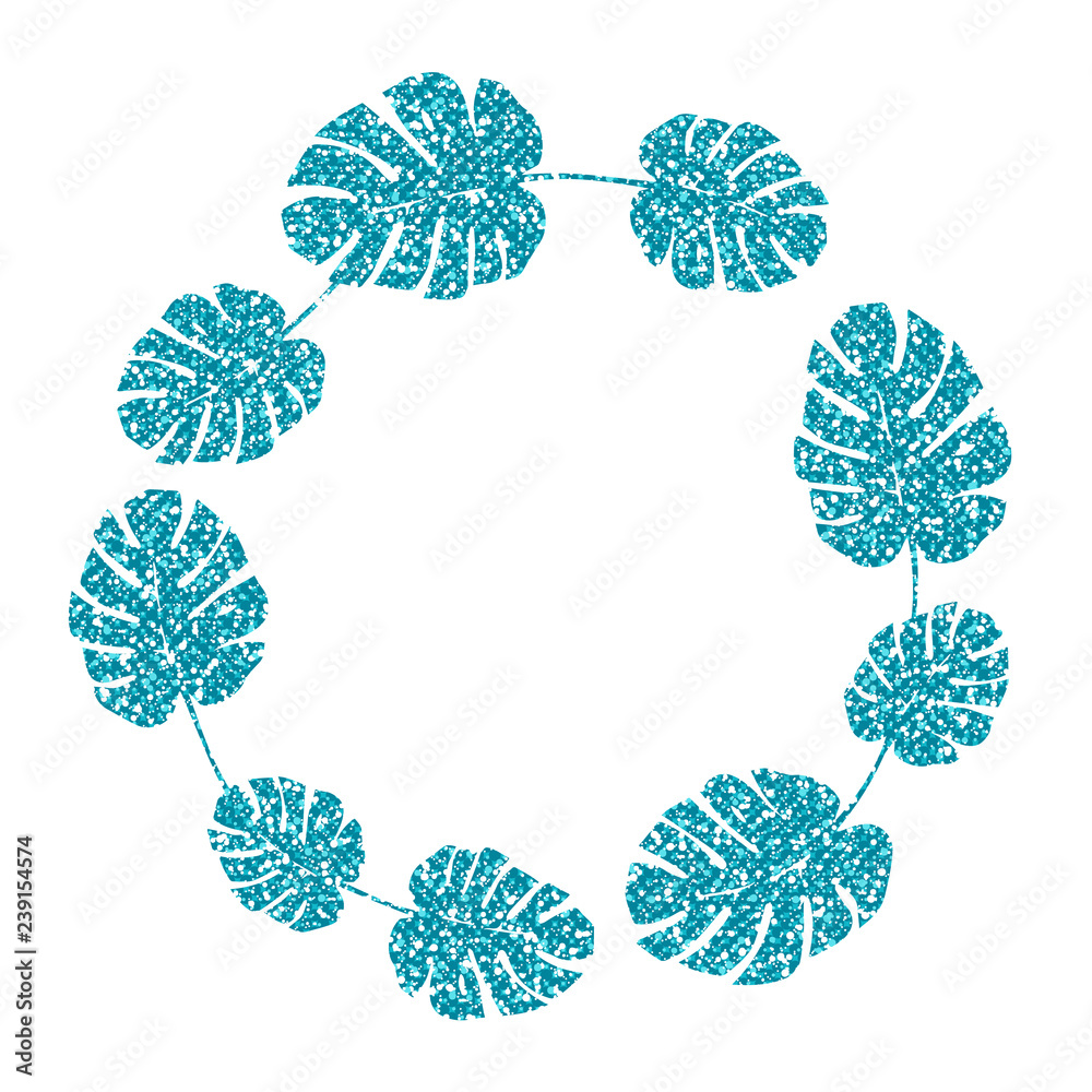 Wall mural leaf frame. cute blue glitter. vector