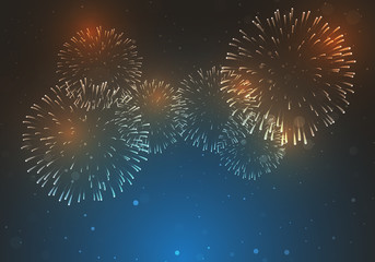 Brightly Colorful Fireworks on twilight background