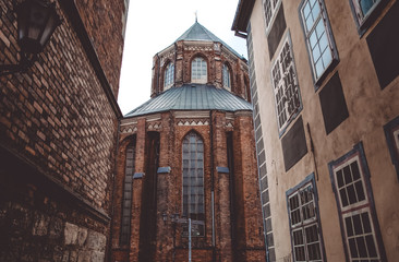 Fototapeta na wymiar St Peter church in the Old city of Riga in Latvia. October 25, 2018